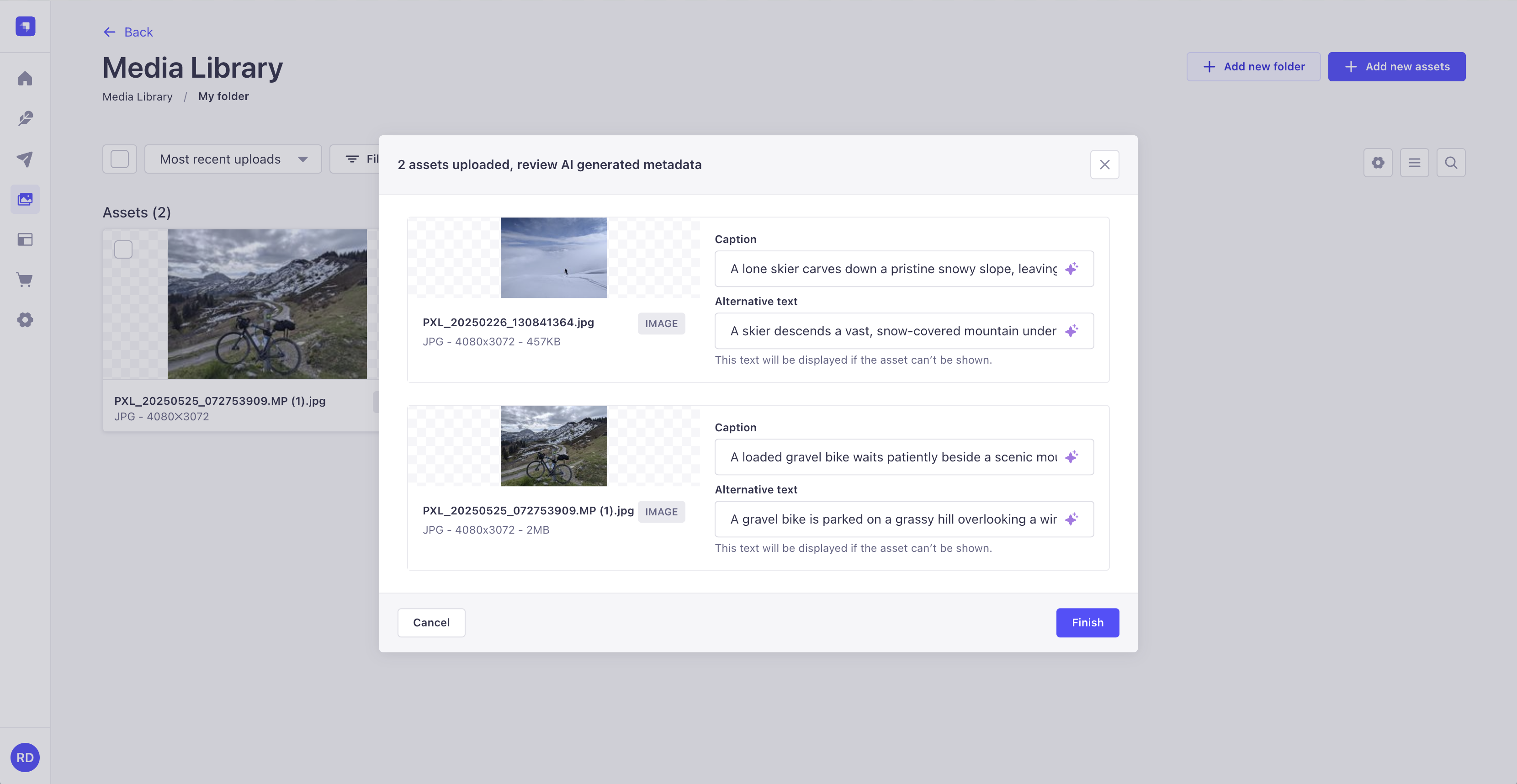 AI metadata review modal